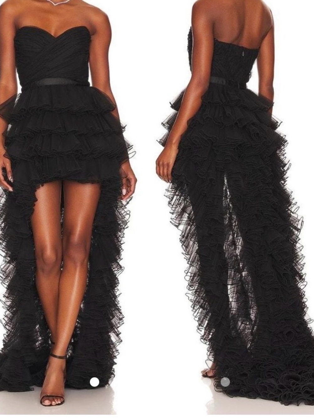 Lovers + Friends Black Strapless High-Low Ruffle Tulle Gown